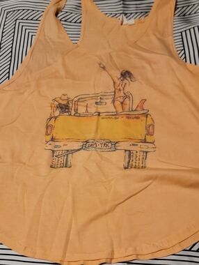 Rip Curl Peach Tank Top with Yellow Truck Graphic